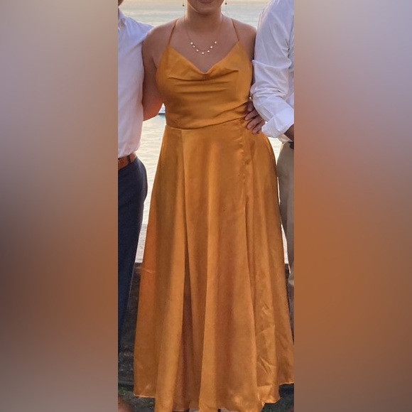 Galina Signature Cowl Neck Spaghetti Strap Dress in Marigold GS290035 - Picture 10 of 10